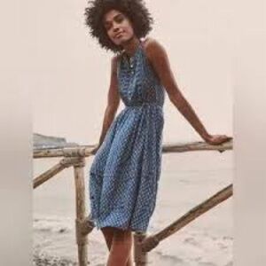 Faherty Blue Geometric Midi Dress